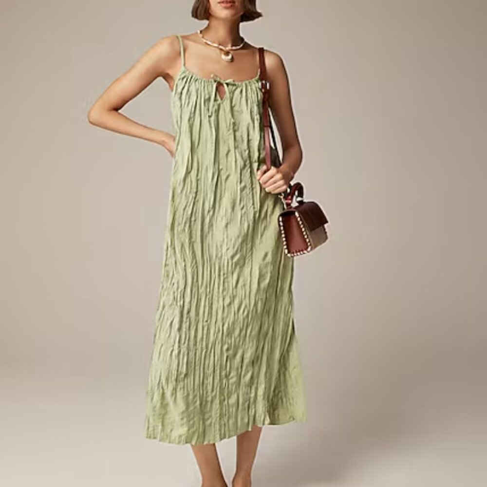 NWT J.Crew Pleated Green Slip Dress, sz M